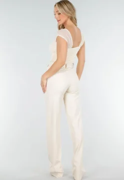 Lichtbeige Mesh Off Shoulder Top met Stretch en Drapé Effect
