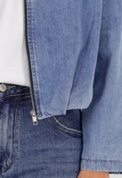 Lichtblauw Denim Jasje met Ritssluiting