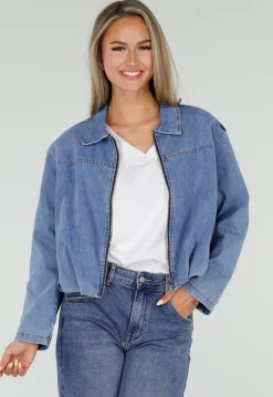Lichtblauw Denim Jasje met Ritssluiting