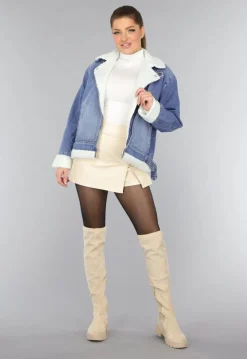 Lichtblauw Denim Teddy Biker Jasje