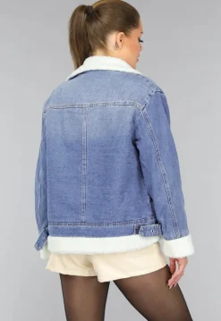 Lichtblauw Denim Teddy Biker Jasje