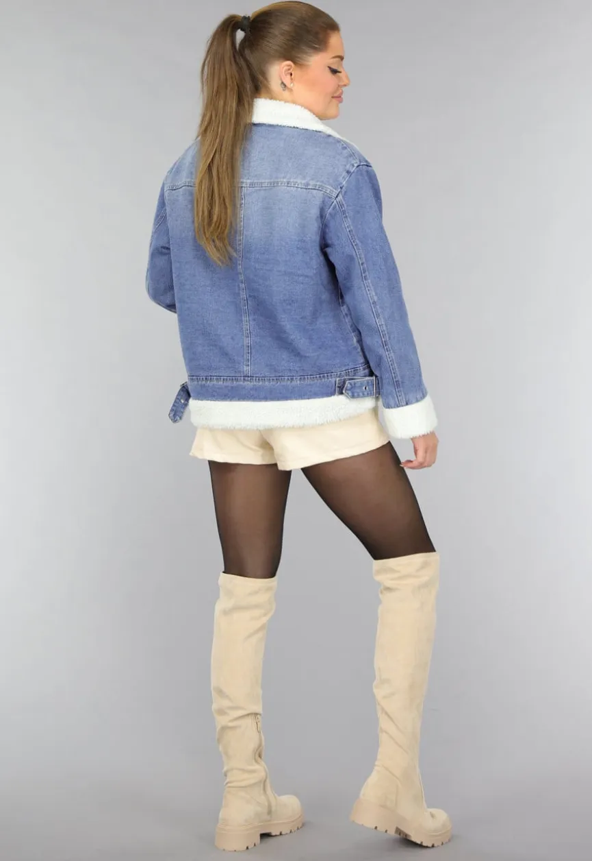 Lichtblauw Denim Teddy Biker Jasje