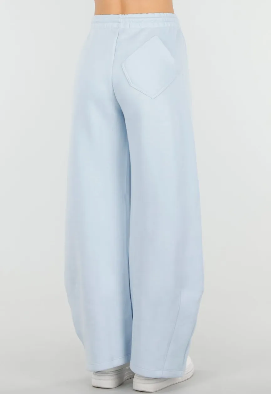 Lichtblauwe Barrel Fleece Joggingbroek met Trekkoord en Stretch