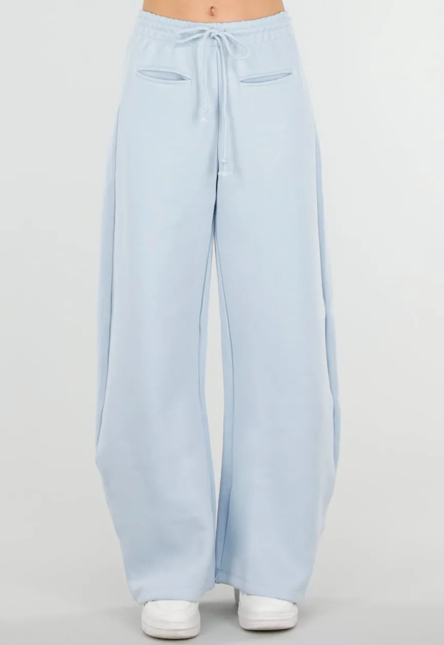 Lichtblauwe Barrel Fleece Joggingbroek met Trekkoord en Stretch