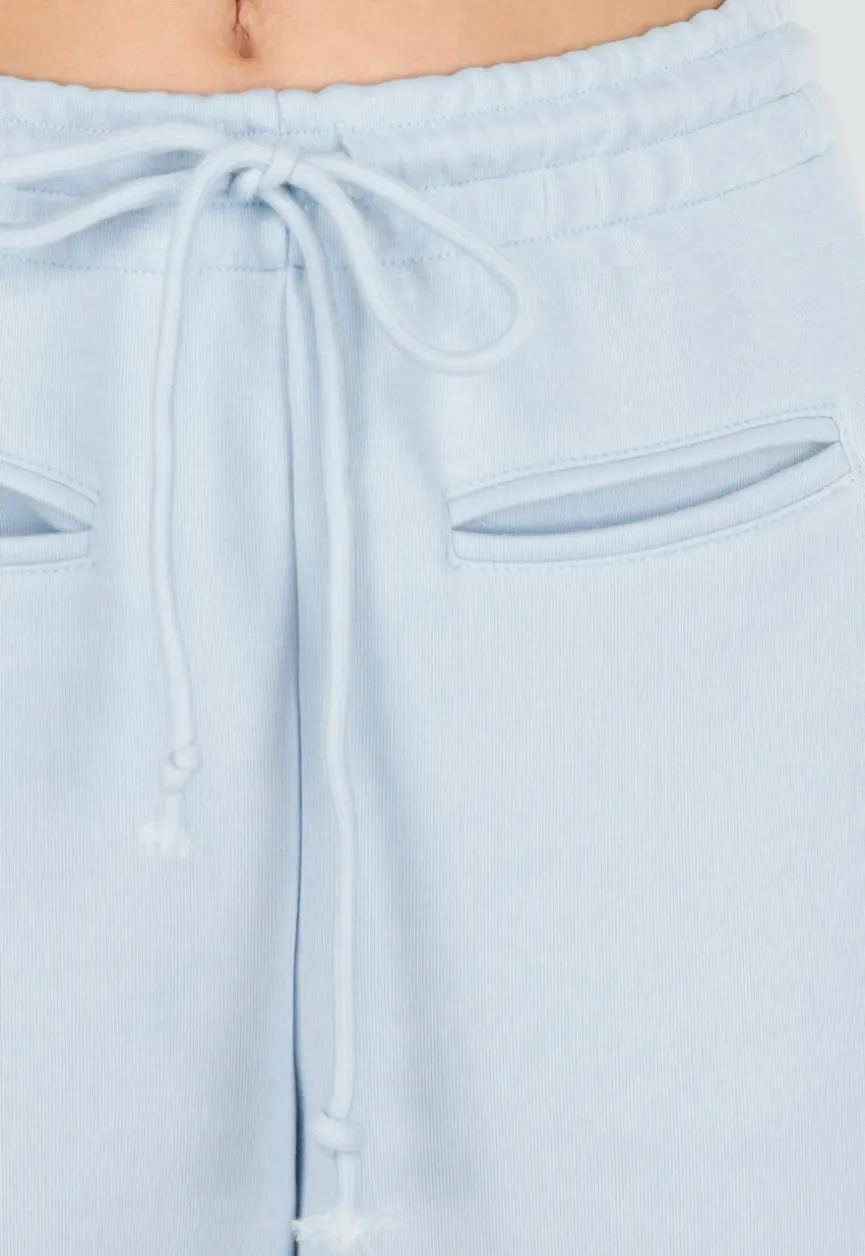 Lichtblauwe Barrel Fleece Joggingbroek met Trekkoord en Stretch