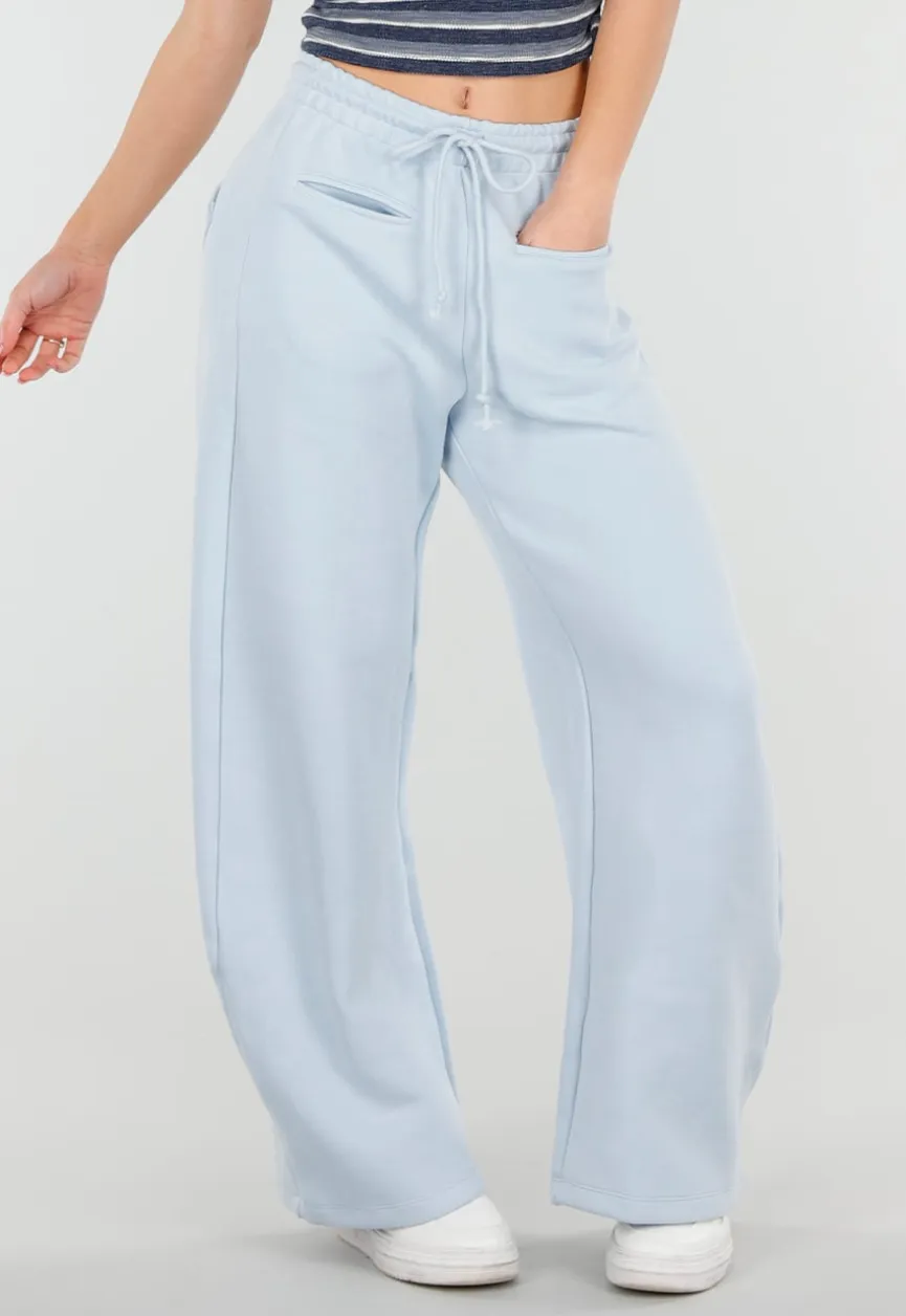 Lichtblauwe Barrel Fleece Joggingbroek met Trekkoord en Stretch