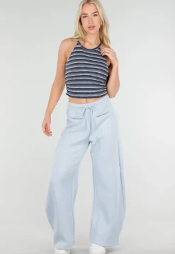 Lichtblauwe Barrel Fleece Joggingbroek met Trekkoord en Stretch