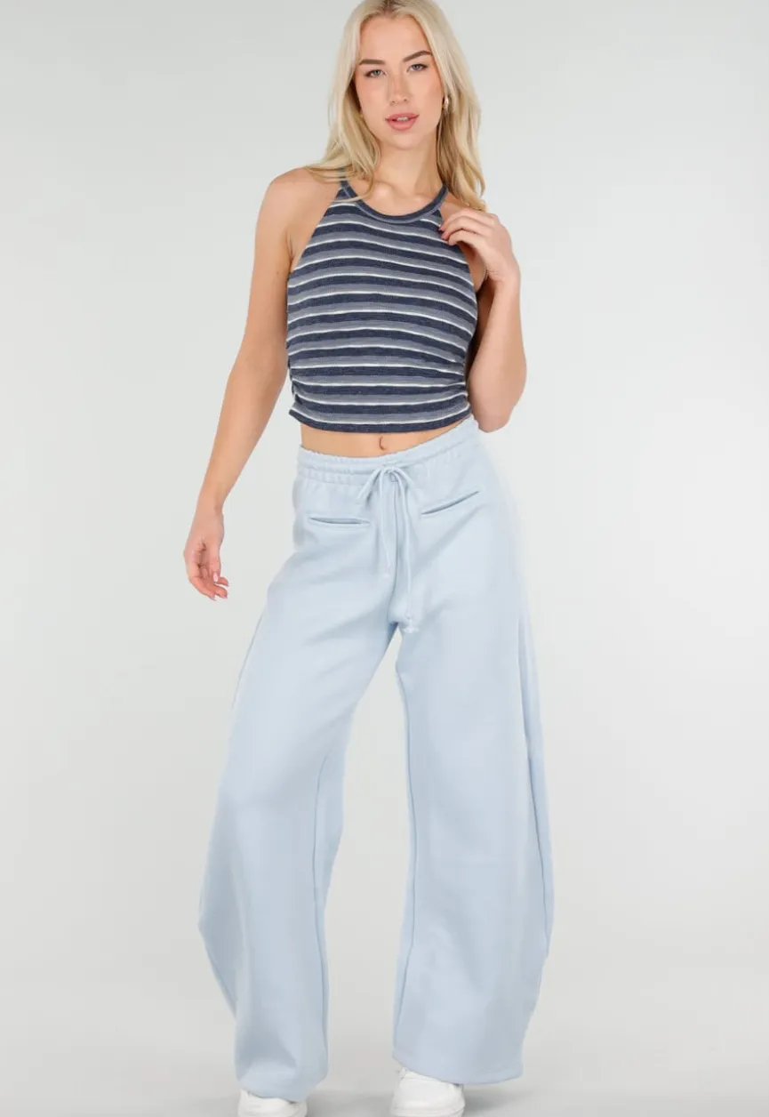 Lichtblauwe Barrel Fleece Joggingbroek met Trekkoord en Stretch