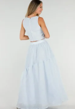 Lichtblauwe Bloemen Crop Top met Mouwloos Model