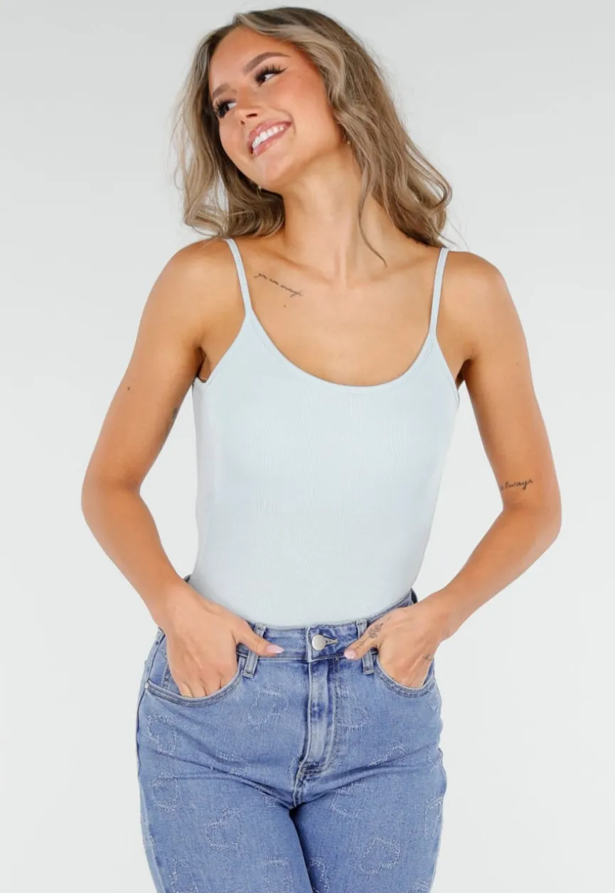 Lichtblauwe Bodysuit met Spaghetti Bandjes en Pads