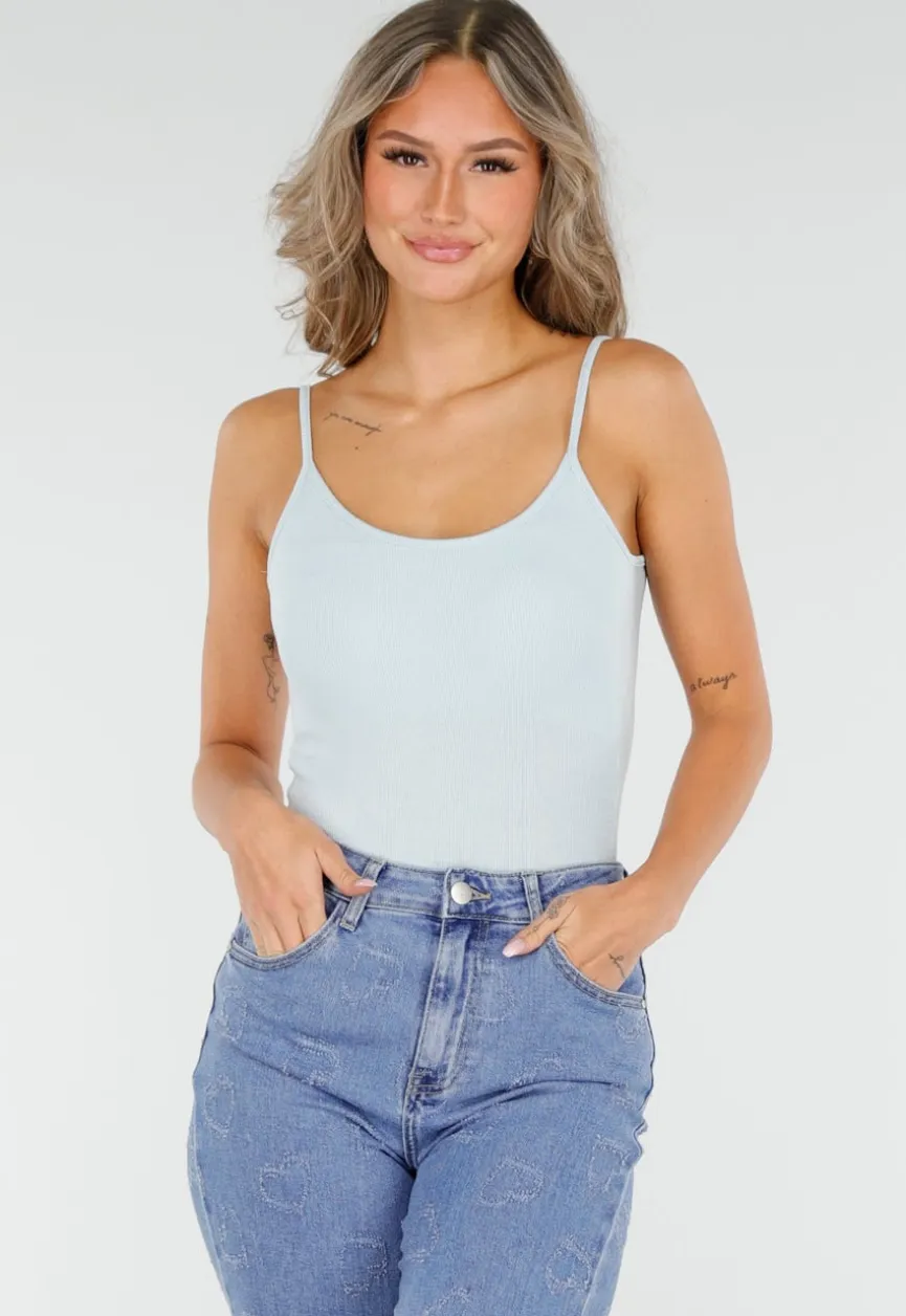 Lichtblauwe Bodysuit met Spaghetti Bandjes en Pads