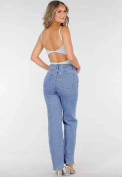 Lichtblauwe Bodysuit met Spaghetti Bandjes en Pads