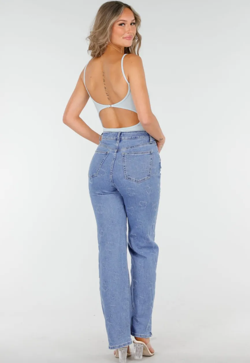 Lichtblauwe Bodysuit met Spaghetti Bandjes en Pads