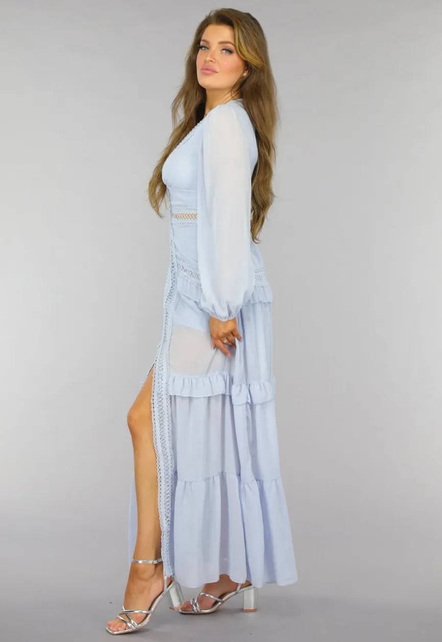 Lichtblauwe Bohemian Maxi Jurk