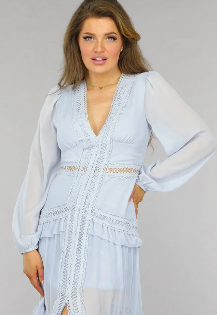 Lichtblauwe Bohemian Maxi Jurk