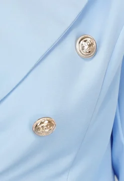 Lichtblauwe Button Blazer met Schoudervulling