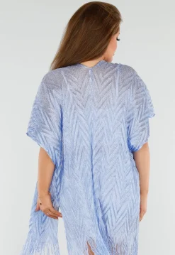 Lichtblauwe Cover-Up met Fringes en Zijsplitten