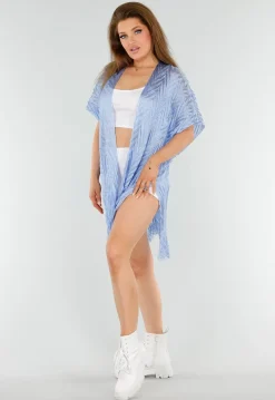 Lichtblauwe Cover-Up met Fringes en Zijsplitten