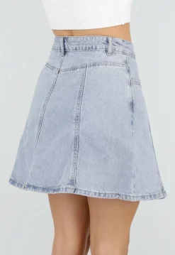 Lichtblauwe Denim A-Lijn Rok met Hoge Taille