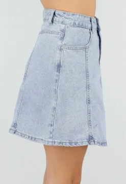 Lichtblauwe Denim A-Lijn Rok met Hoge Taille