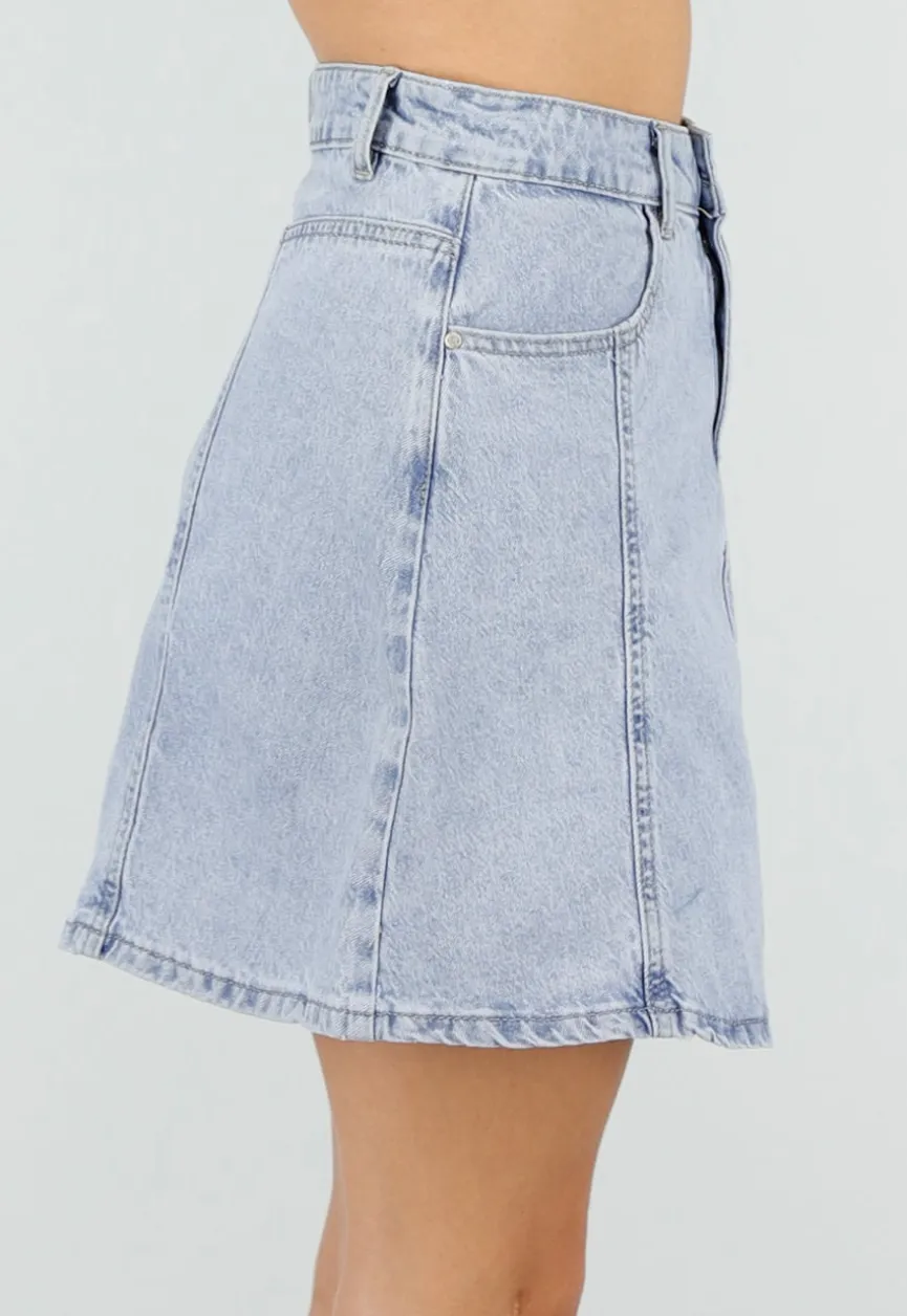 Lichtblauwe Denim A-Lijn Rok met Hoge Taille