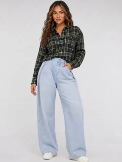 Lichtblauwe Denim Balloon Jeans met Plooien en Hoge Taille