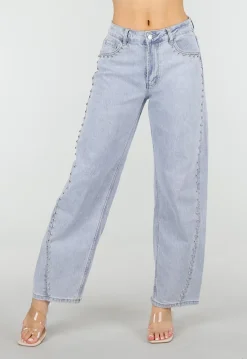 Lichtblauwe Denim Barrel Jeans met Studs en Stretch