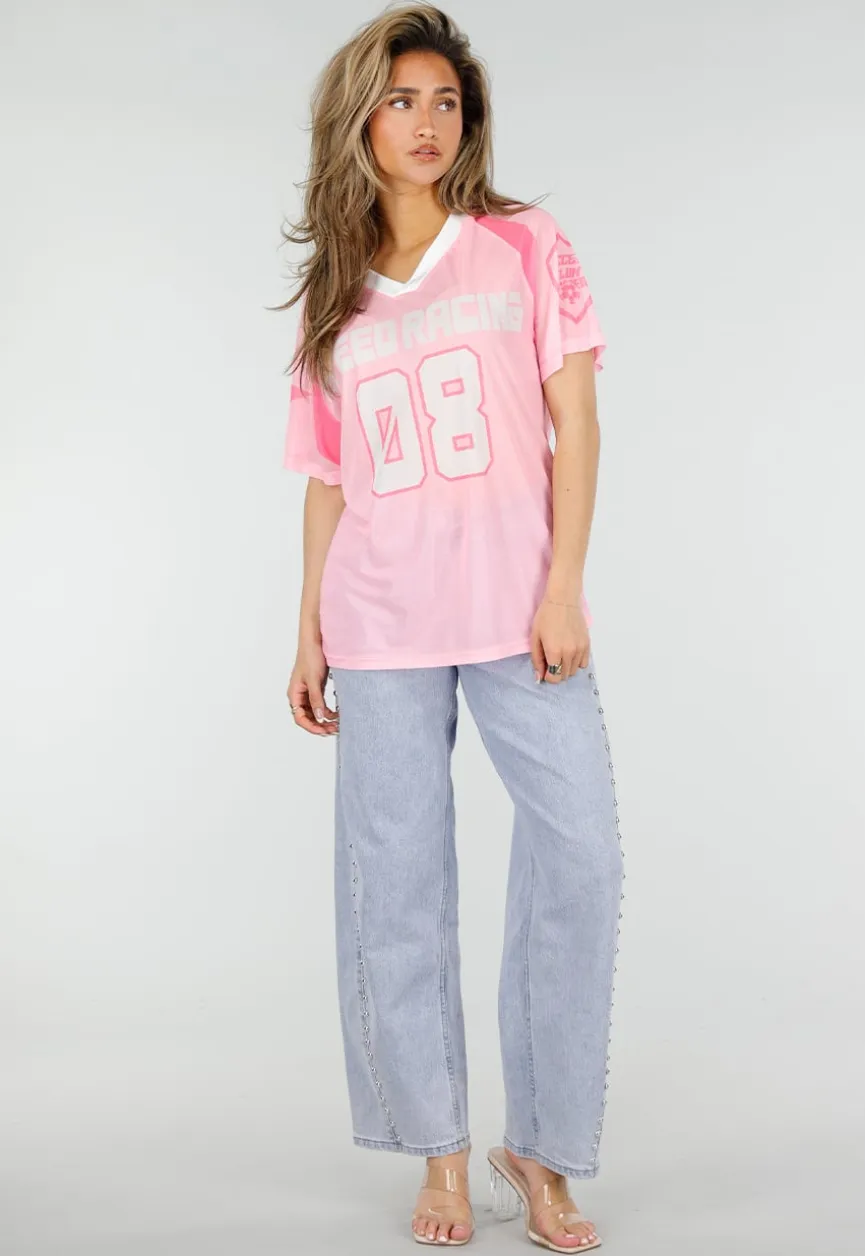 Lichtblauwe Denim Barrel Jeans met Studs en Stretch