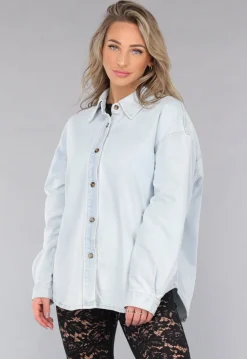 Lichtblauwe Denim Blouse met Knoopsluiting