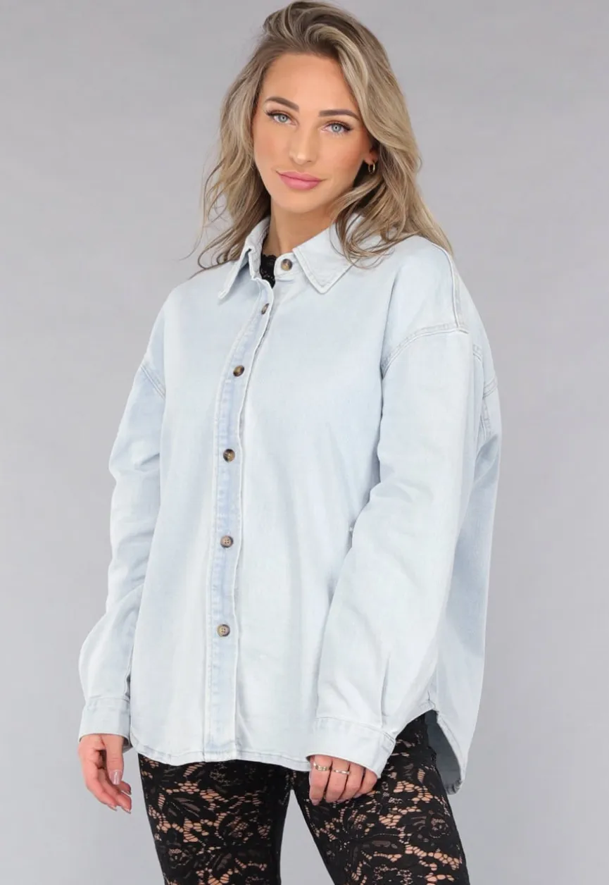 Lichtblauwe Denim Blouse met Knoopsluiting