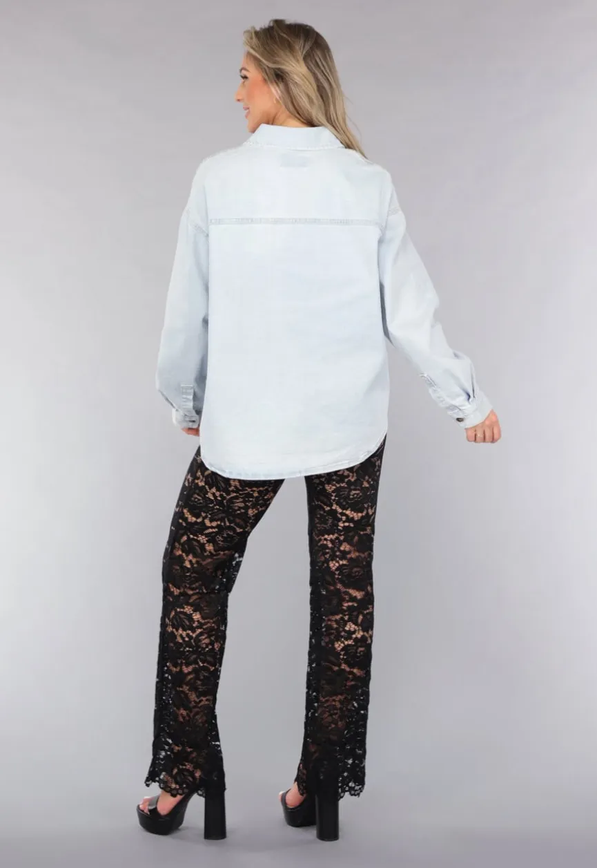 Lichtblauwe Denim Blouse met Knoopsluiting
