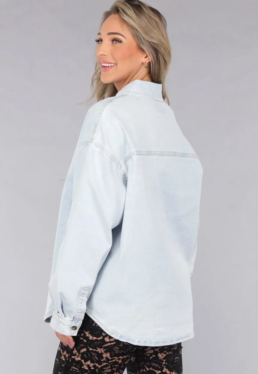 Lichtblauwe Denim Blouse met Knoopsluiting