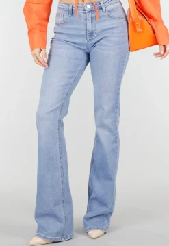 Lichtblauwe Denim Flared Jeans met High Waist