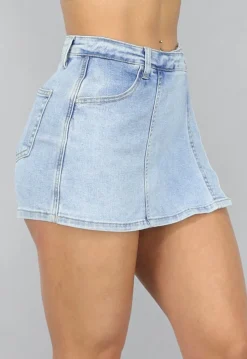 Lichtblauwe Denim Overslag Skort