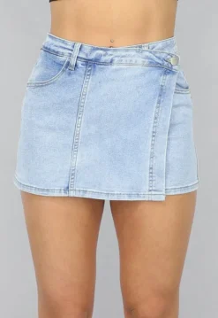 Lichtblauwe Denim Overslag Skort