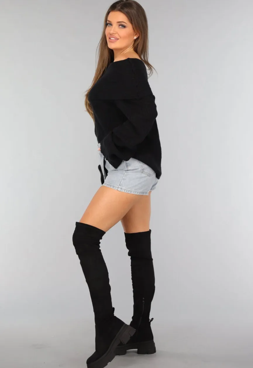 Lichtblauwe Denim Overslag Skort met Schuine Sluiting