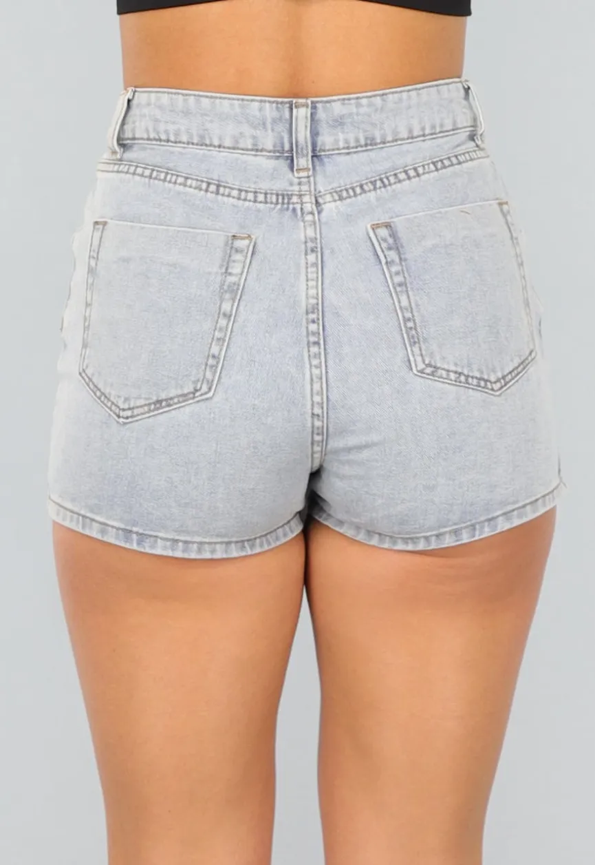 Lichtblauwe Denim Overslag Skort met Schuine Sluiting