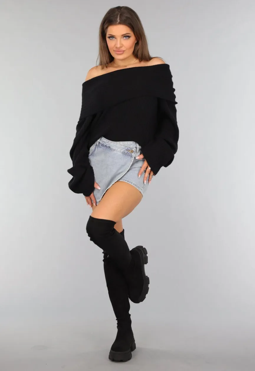 Lichtblauwe Denim Overslag Skort met Schuine Sluiting