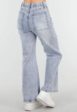 Lichtblauwe Denim Petite Wide Leg Jeans met Hoge Taille en Patch Details