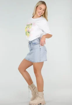 Lichtblauwe Denim Rok met Studs en Rechte Pasvorm en Steekzakken