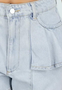 Lichtblauwe Denim Ruffle Shorts met Hoge Taille