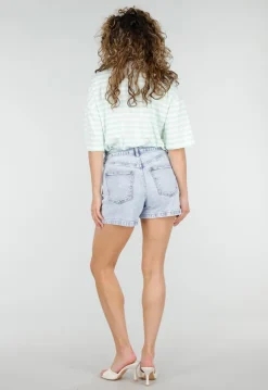 Lichtblauwe Denim Shorts met Stretch, Hoge Taille en Korte Lengte