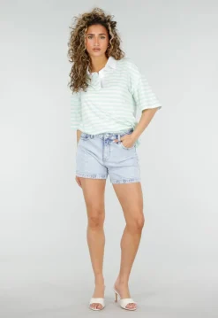 Lichtblauwe Denim Shorts met Stretch, Hoge Taille en Korte Lengte
