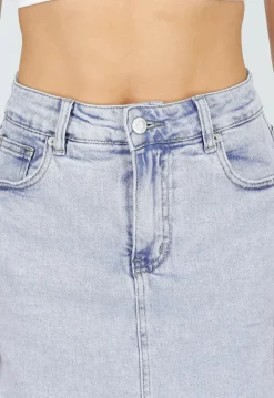 Lichtblauwe Denim Skort met Steekzakken en Lichte Stretch