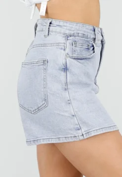 Lichtblauwe Denim Skort met Steekzakken en Lichte Stretch