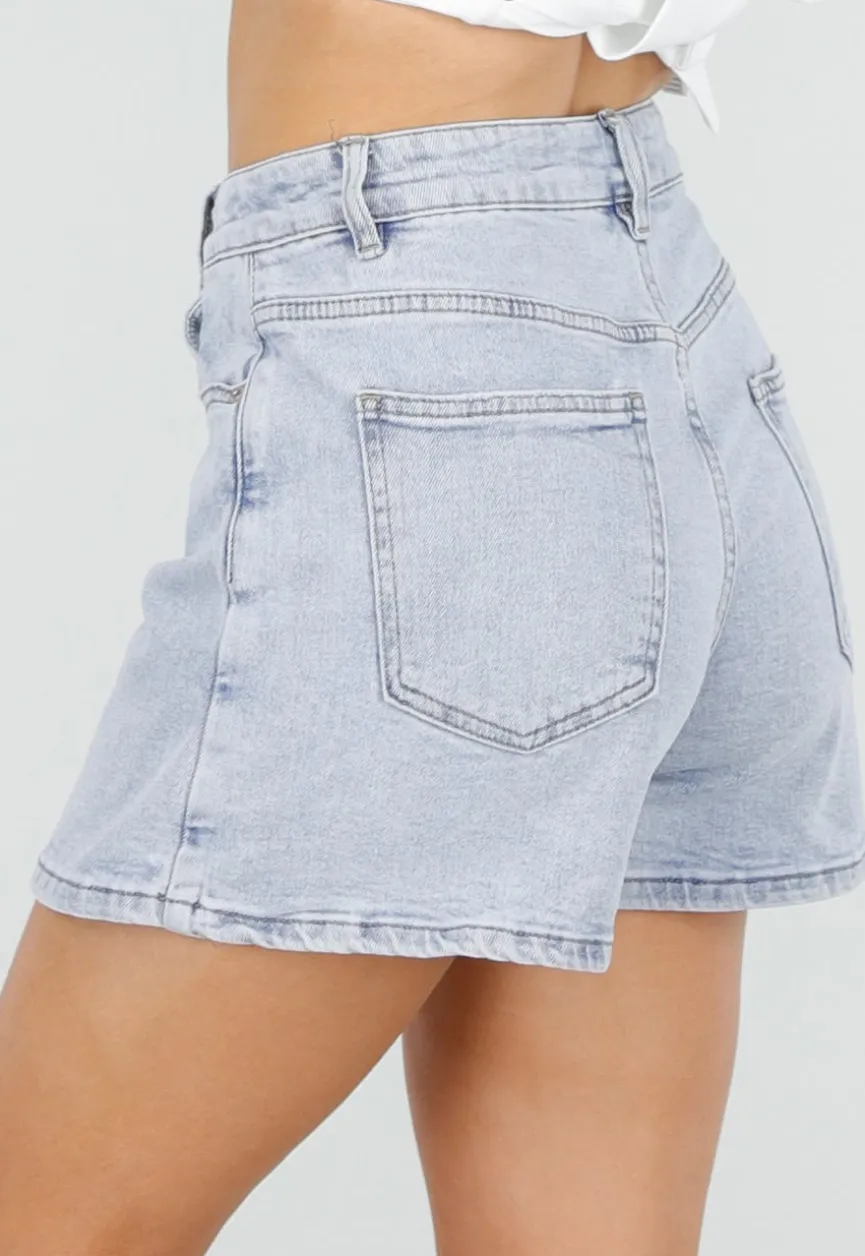Lichtblauwe Denim Skort met Steekzakken en Lichte Stretch