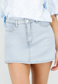 Lichtblauwe Denim Skort met Stretch en High Waist