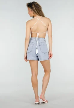 Lichtblauwe Denim Skort met Voorzakken en Ritssluiting