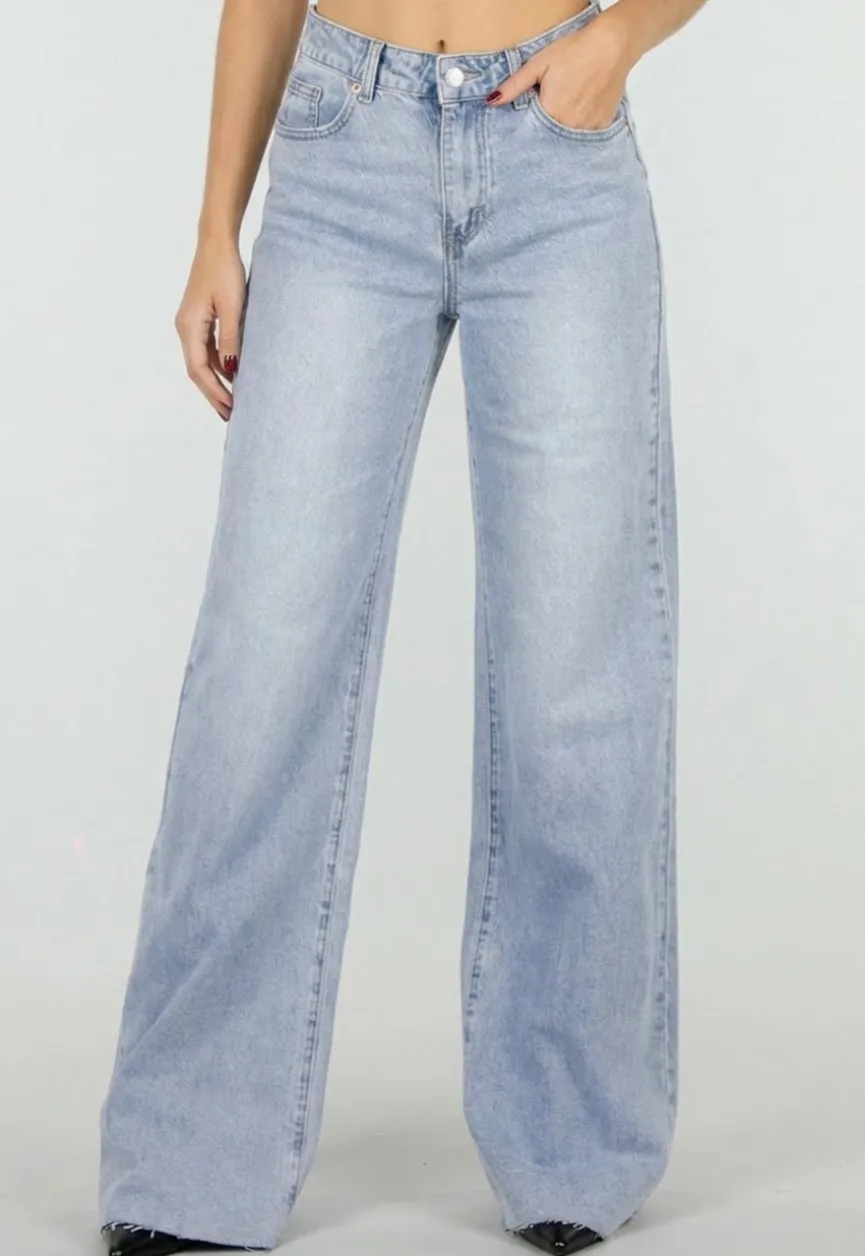 Lichtblauwe Denim Tall Wide Leg Jeans met Hoge Taille