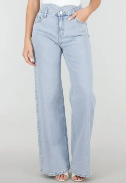 Lichtblauwe Denim Wide Leg Jeans met Hoge Taille
